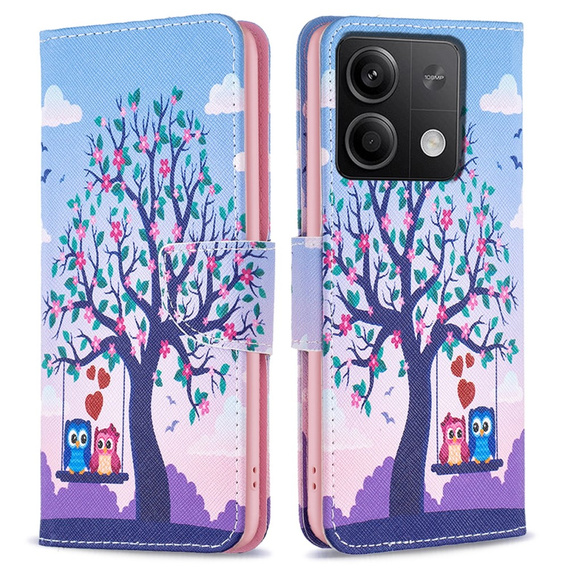 Откидной чехол для Xiaomi Redmi Note 13 5G, Wallet, Owls & Tree синий