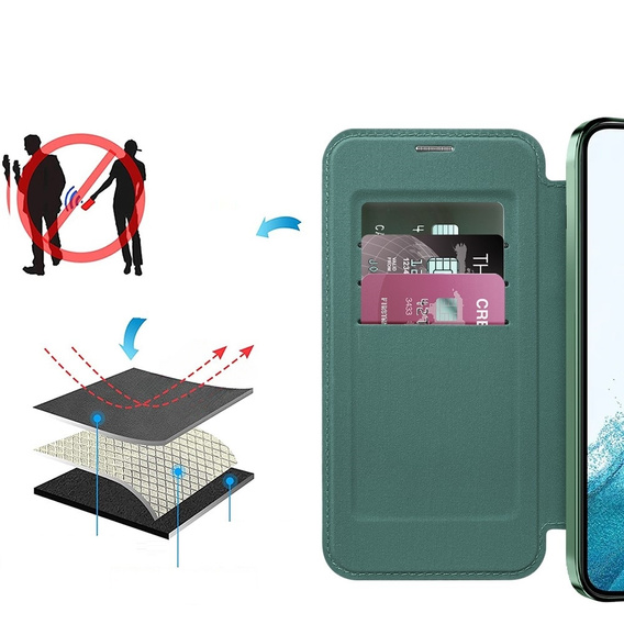 Чохол-книжка для Samsung Galaxy S22 5G, RFID Wallet MagSafe CamShield, зелений