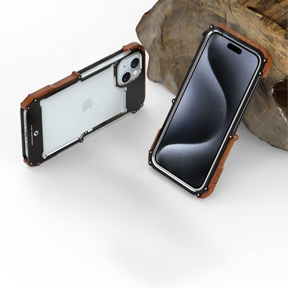 Чохол R-JUST для iPhone 15, Alu Wood Bumper, чорний 