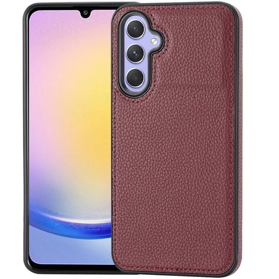 Шкіряний чохол для Samsung Galaxy A25 5G, Lychee leather Case, бордовий + скло 9H