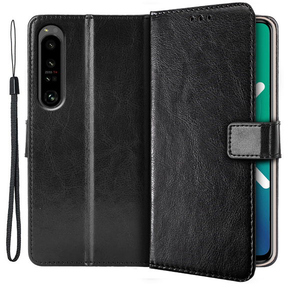 Откидной чехол для Sony Xperia 1 IV, Crazy Horse Wallet, чёрный