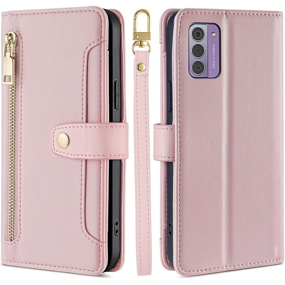 Откидной чехол для Nokia G42, Wallet Zipper Pocket, розовый