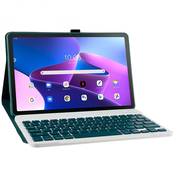 Чехол + клавиатура Lenovo Tab M10 Plus Gen 3 TB-125F TB-128F, тёмно-зелёный