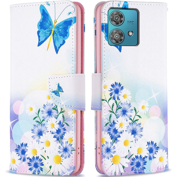 Чохол-книжка для Motorola Edge 40 Neo, Wallet, butterfly & flowers, білий