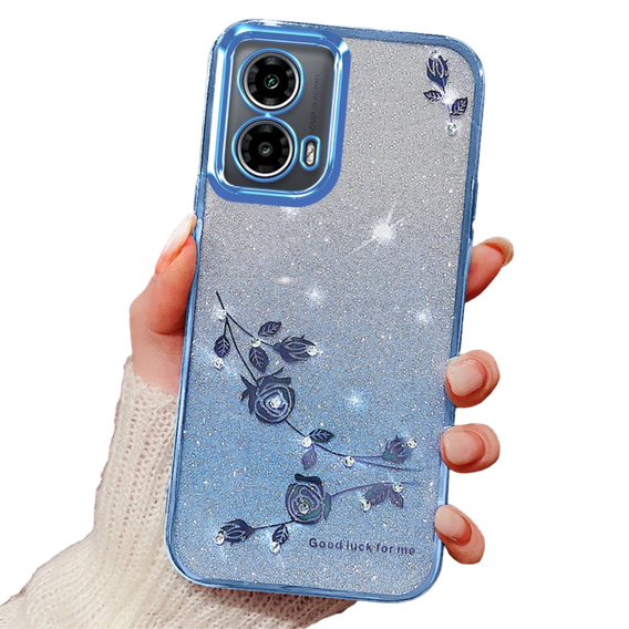 Чехол для Motorola Moto G24 / G24 Power / G04, Glitter Flower, синий