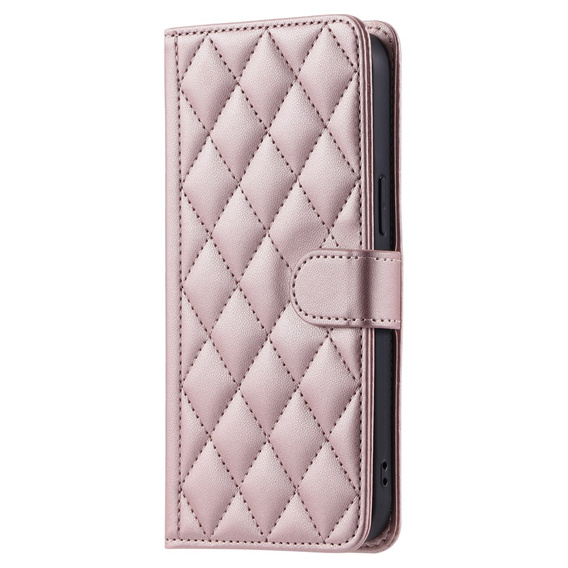 Чохол-сумка для Samsung Galaxy S25, Rhombus Crossbody Leather, рожевий rose gold