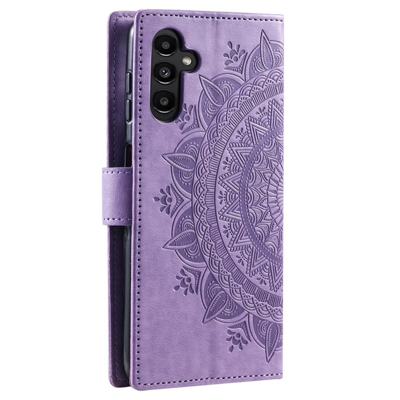 Откидной чехол для Samsung Galaxy A25 5G, Mandala Flower, фиолетовый + 9H стекло 