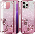 Чехол для iPhone 16 Pro Max, Glitter Flower, розовый rose gold