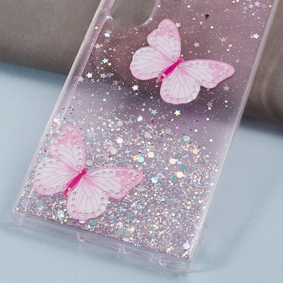 Чохол для Samsung Galaxy S24 Ultra, Glitter Butterfly, рожевий