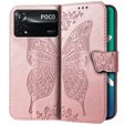 Чохол-книжка для Xiaomi Poco X4 Pro 5G, Butterfly, рожевий rose gold