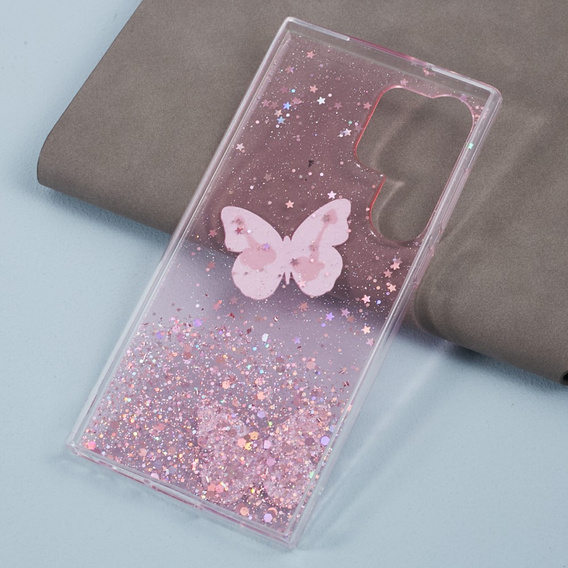 Чехол для Samsung Galaxy S24 Ultra, Glitter Butterfly, розовый