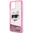 Чехол Karl Lagerfeld до iPhone 12 / 12 Pro, Liquid Glitter Choupette Head, розовый