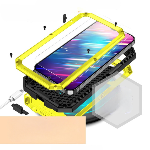 Чохол для iPhone 14 Pro, R-JUST CamShield Slide, броньований, жовтий / чорний