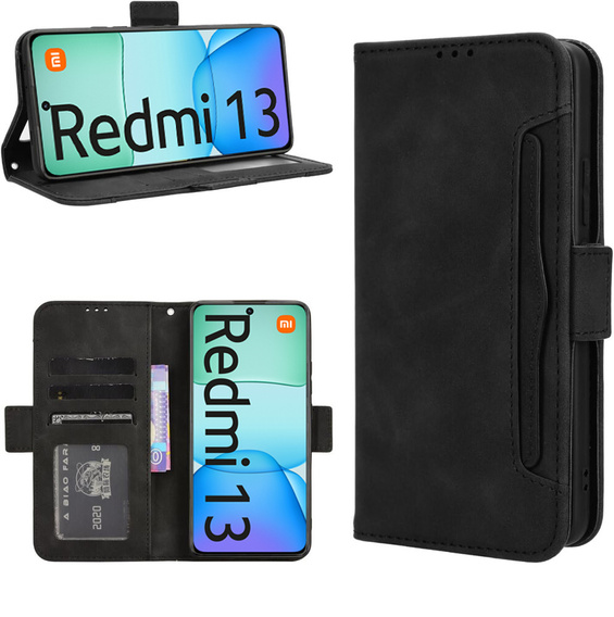 Откидной чехол для Xiaomi Redmi 13, Card Slot, чёрный