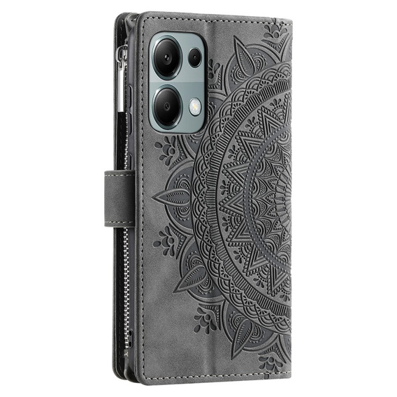 Откидной чехол для Xiaomi Redmi Note 13 Pro 4G, Mandala, серый