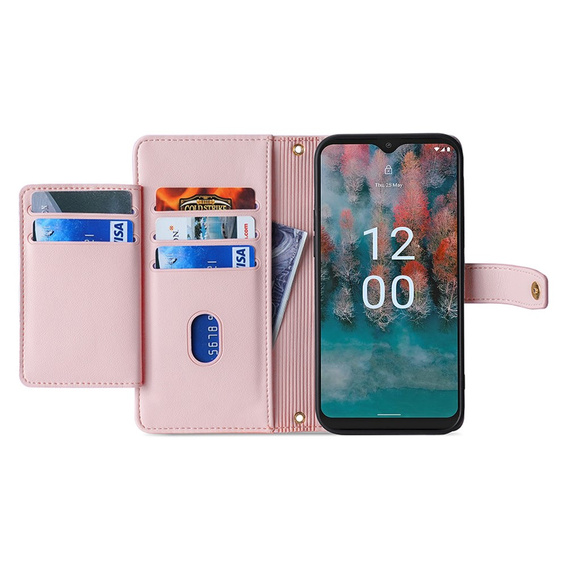 Откидной чехол для Nokia G42, Wallet Zipper Pocket, розовый