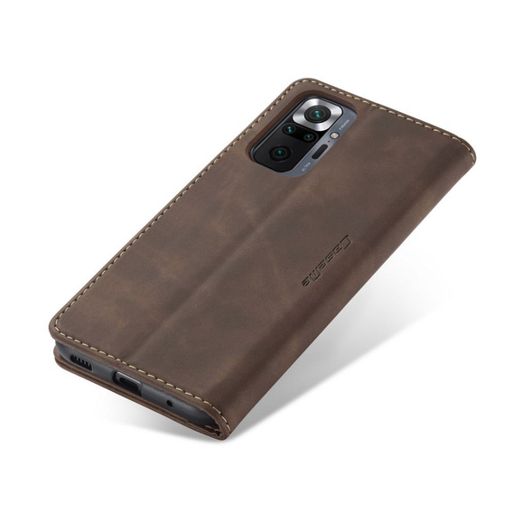 Чехол CASEME для Xiaomi Redmi Note 10 Pro, Leather Wallet Case, кофе