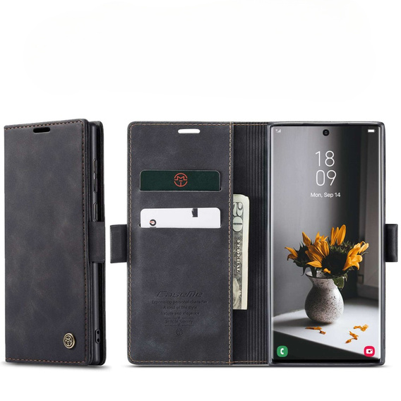 Чехол CASEME для Samsung Galaxy S22 Ultra, Leather Wallet Case, чёрный