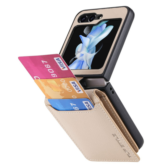 Чехол для Samsung Galaxy Z Flip6 5G, Card Slot Ring Case, бежевый