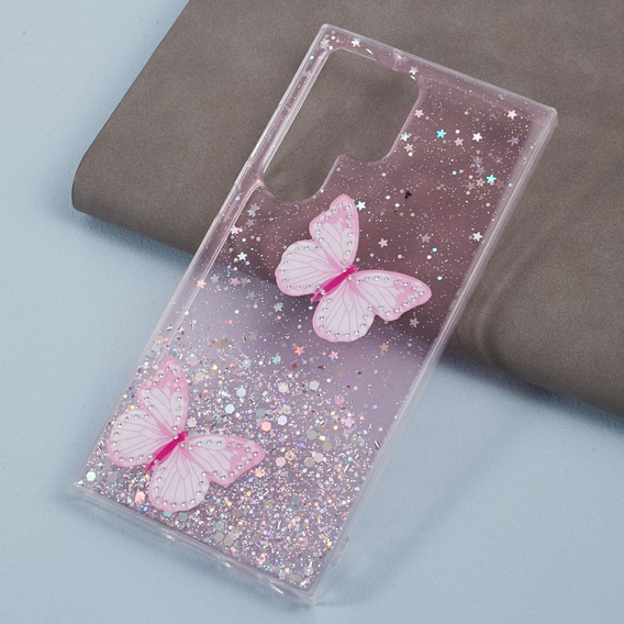 Чехол для Samsung Galaxy S24 Ultra, Glitter Butterfly, розовый