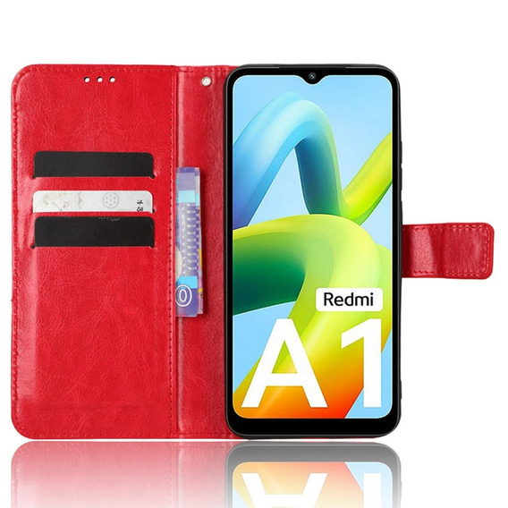 Футляр з клапаном для Xiaomi Redmi A1 4G / A2 4G, Crazy Horse Wallet, червоний