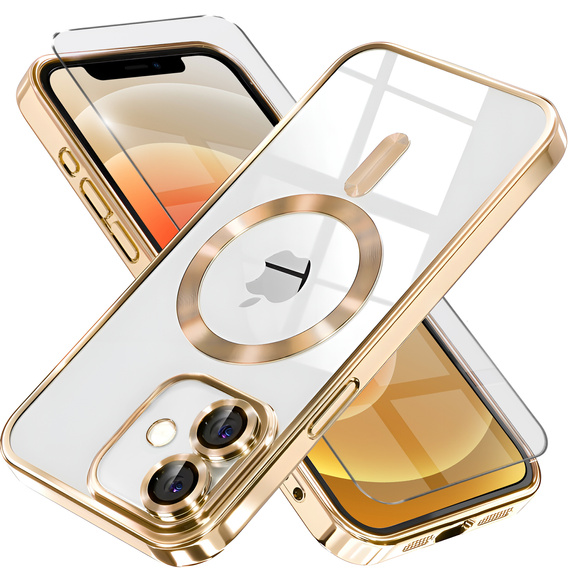 Чохол для iPhone 12, Electro MagSafe, золотий + Скло на екран