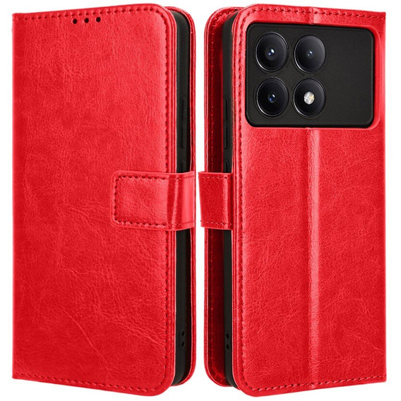 Откидной чехол для Xiaomi Poco F6 Pro, Crazy Horse Wallet, красный