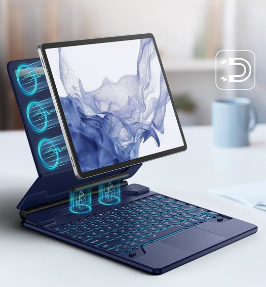 Чехол-клавиатура для Samsung Galaxy Tab S10+/ S9+/ S8+/ S7+/ S7 FE, Dexnor Magnetic Keyboard Touchpad, синий