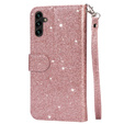 Откидной чехол для Samsung Galaxy A35 5G, Wallet Zipper Pocket Glittery, розовый rose gold