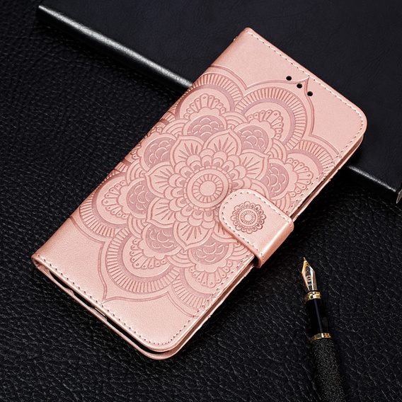 Откидной чехол для Xiaomi Redmi Note 9s/ 9 Pro, Mandala Flower, розовый rose gold