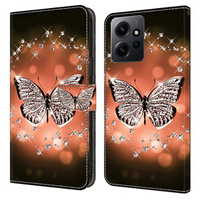 Чохол-книжка для Xiaomi Redmi Note 12 4G, Wallet, butterfly and crystals, чорний