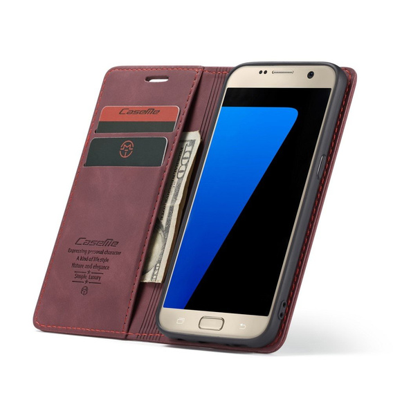 Чехол CASEME для Samsung Galaxy S7, Leather Wallet Case, бордовый