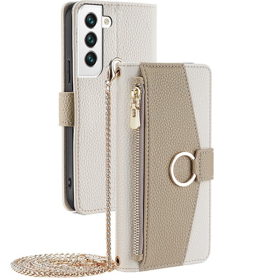 Чохол-книжка для Samsung Galaxy S22, Wallet Zipper Pocket, з дзеркалом, білий