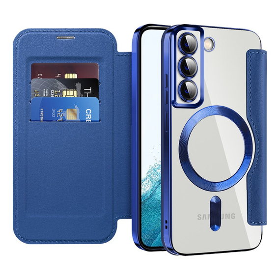 Откидной чехол для Samsung Galaxy S22 5G, RFID Wallet MagSafe CamShield, темно-синий