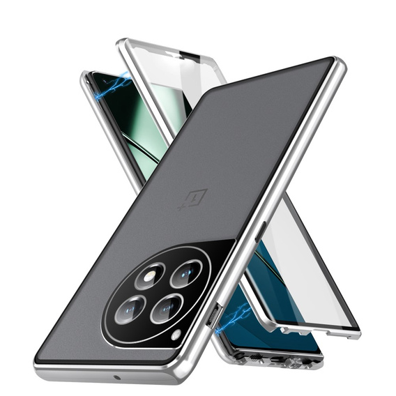 Чохол для OnePlus 12 5G, Magnetic Dual Glass, сріблястий