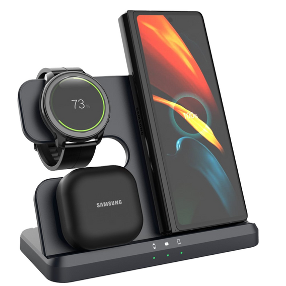 Бездротовий індуктивний зарядний пристрій 3в1 ERBORD для смартфона, Galaxy Watch і Galaxy Buds, чорний