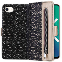 чехол-крышка для iPhone 7/8/SE 2020/SE 2022, Wallet Pocket Zipper Lace, чёрный