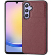 Кожаный чехол для Samsung Galaxy A25 5G, Lychee leather Case, бордовый + 9H стекло