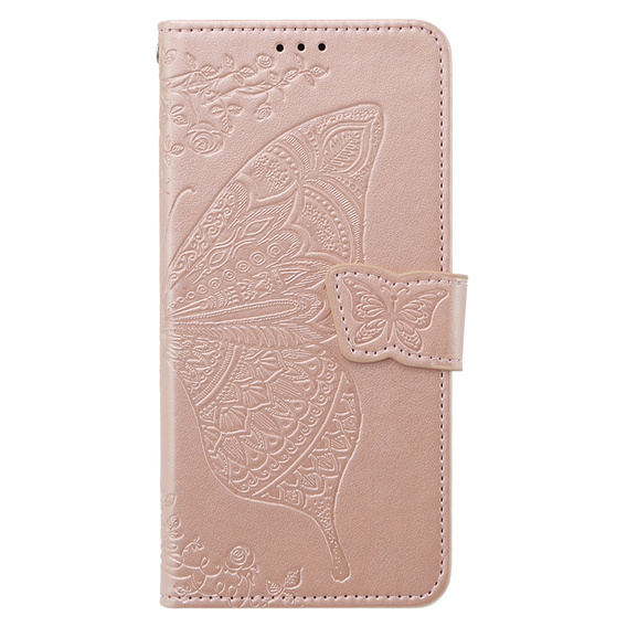 Откидной чехол для Xiaomi Poco F6 Pro, Butterfly, розовый rose gold