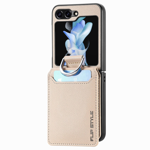 Чехол для Samsung Galaxy Z Flip6 5G, Card Slot Ring Case, бежевый