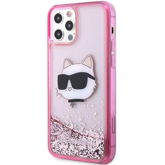 Чехол Karl Lagerfeld до iPhone 12 / 12 Pro, Liquid Glitter Choupette Head, розовый