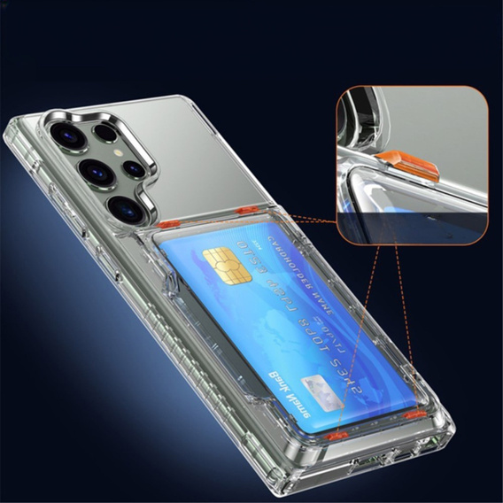 Чехол для Samsung Galaxy S23 Ultra, Card Holder Kickstand, прозрачный