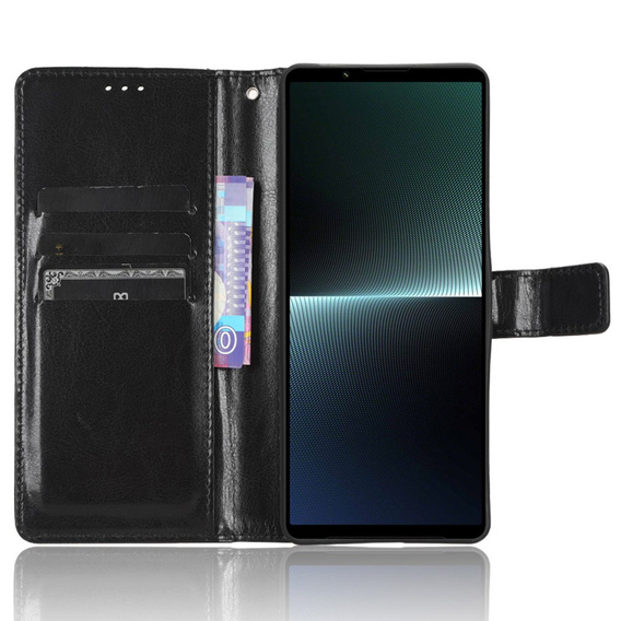 Откидной чехол для Sony Xperia 1 V, Crazy Horse Wallet, чёрный