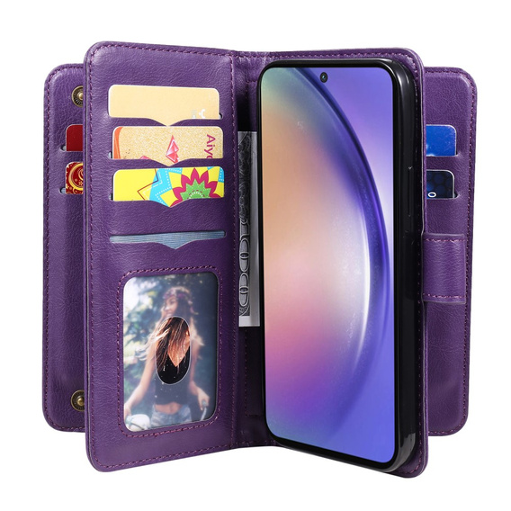 чехол с клапаном для Samsung Galaxy A55 5G, 10 Card Slots Wallet, фиолетовый