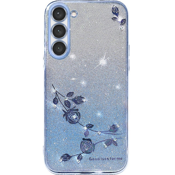 Чехол для Samsung Galaxy S23+ Plus, Glitter Flower, синий