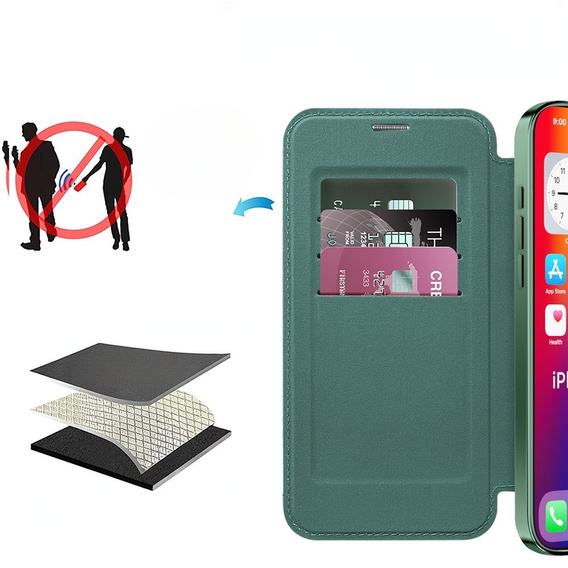 Чохол-книжка для iPhone 16, RFID Wallet MagSafe CamShield, зелений