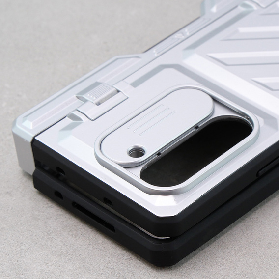 Чохол для Samsung Galaxy Z Fold5 5G, Kickstand case, з підставкою та склом, срібний