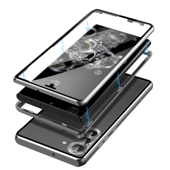 Чехол для Samsung Galaxy S23, Magnetic Dual Glass, серебряный