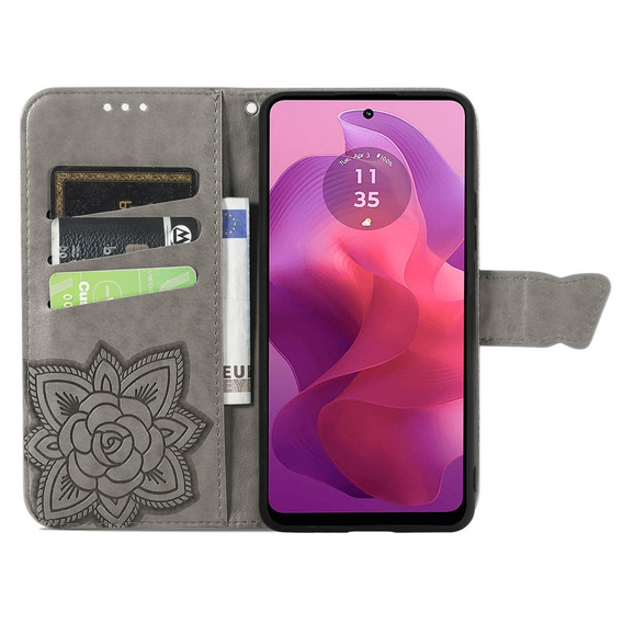 Откидной чехол для Motorola Moto G24 / G24 Power / G04, Butterfly, серый