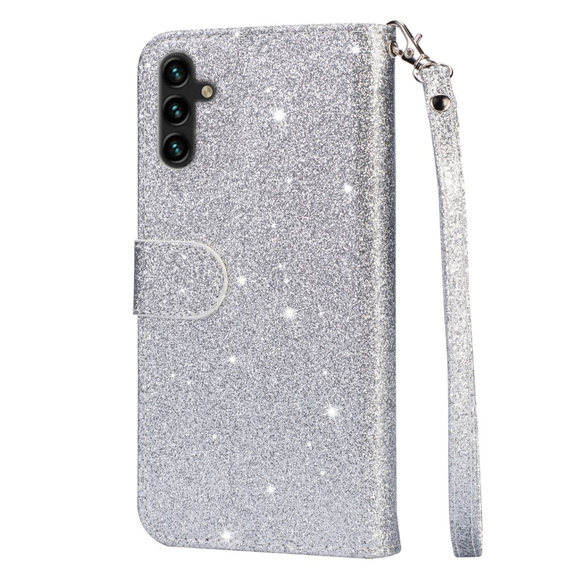 Откидной чехол для Samsung Galaxy A35 5G, Wallet Zipper Pocket Glittery, серебряный